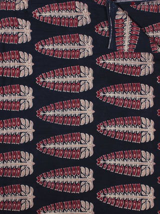 Deep Indigo Maroon Ivory Pink Ajrakh Printed Cotton Fabric Per Meter - F003F867