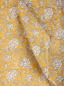 Mustard White Hand Block Printed Cotton Fabric Per Meter - F001F2164