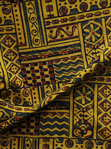 Mustard Yellow Maroon Black Ajrakh Hand Block Printed Cotton Blouse Fabric - BPA006