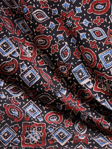 Black Red Blue Ivory Ajrakh Hand Block Printed Cotton Fabric Per Meter - F003F1580