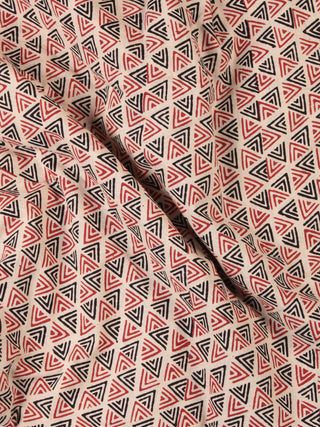 Beige Red Black Hand Block Printed Cotton Fabric Per Meter - F001F2443