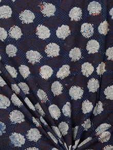 Indigo Ivory Black Rust Hand Block Printed Cotton Fabric Per Meter - F001F1740