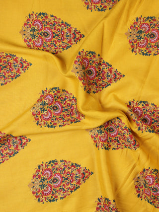 Mustard Green  Pink Hand Block Printed Cotton Fabric Per Meter - F001F2057