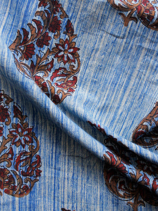 Indigo Ivory Peanut Brown Maroon Hand Block Printed Cotton Fabric Per Meter - F001F1559