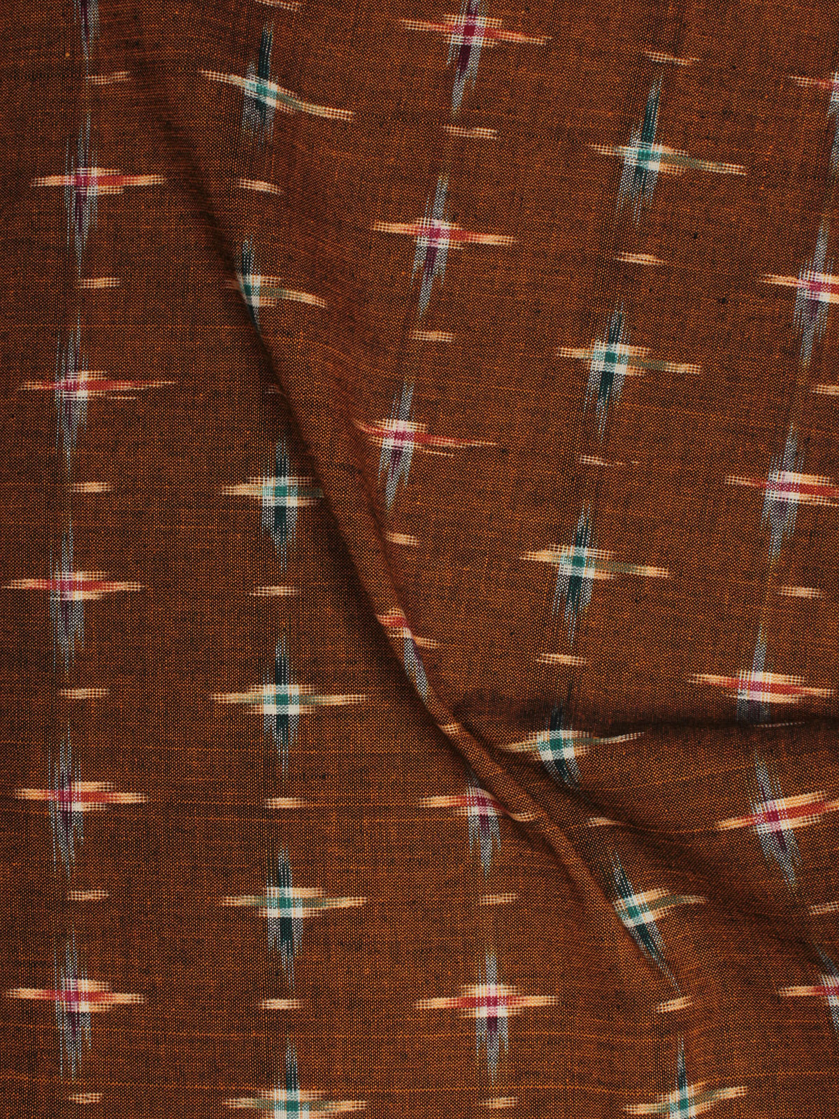 Mustard Green Red Ivory Pochampally Hand Weaved Double Ikat Fabric Per Meter - F002F799