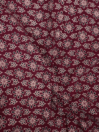 Maroon Ivory Black Ajrakh Block Printed Cotton Fabric Per Meter - F0916678