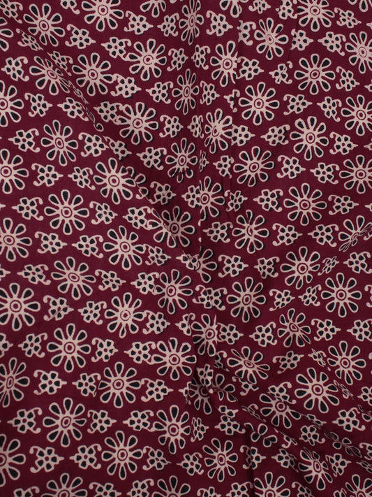 Maroon Ivory Black Ajrakh Block Printed Cotton Fabric Per Meter - F0916678