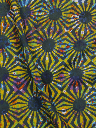 Yellow Green Multi Color Hand Block Printed Cotton Fabric Per Meter - F001F773