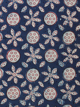 Indigo Ivory Red Ajrakh Hand Block Printed Cotton Fabric Per Meter - F003F2111