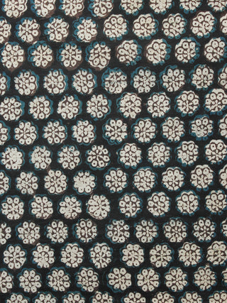 Black Brown Ivory Turquoise Hand Block Printed Cotton Fabric Per Meter - F001F1390