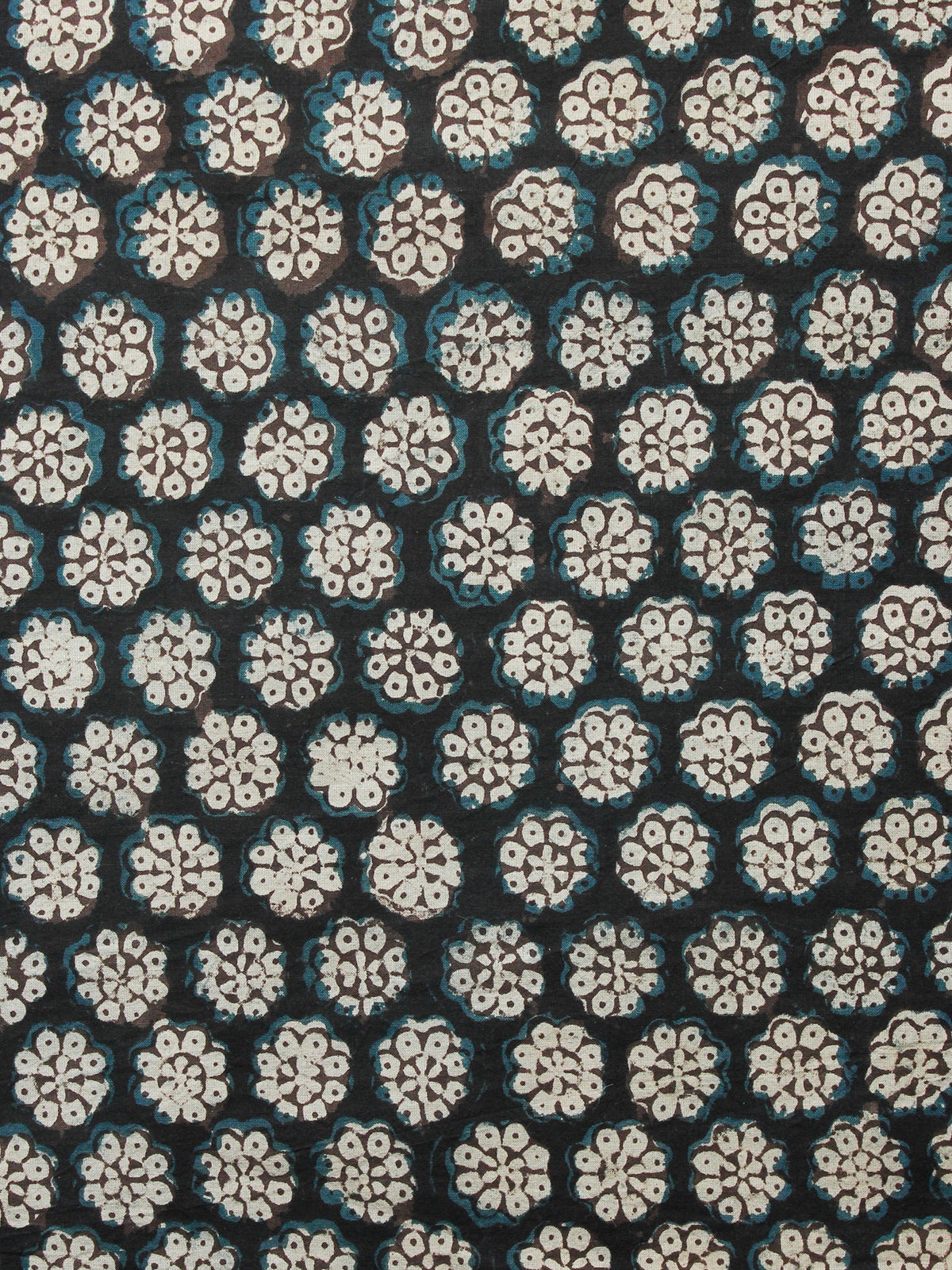Black Brown Ivory Turquoise Hand Block Printed Cotton Fabric Per Meter - F001F1390