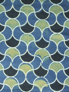 Indigo Olive green Black  Ajrakh Printed Cotton Fabric Per Meter - F003F1215