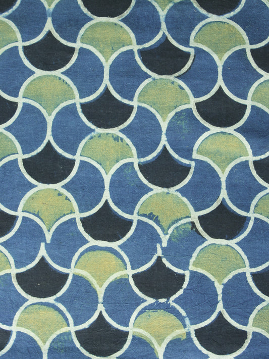 Indigo Olive green Black  Ajrakh Printed Cotton Fabric Per Meter - F003F1215