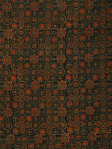 Green Yellow Rust Black Ajrakh Hand Block Printed Cotton Fabric Per Meter - F003F1793