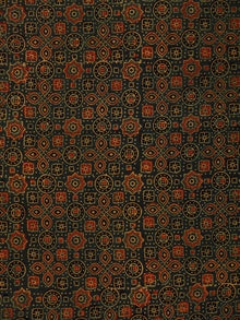 Green Yellow Rust Black Ajrakh Hand Block Printed Cotton Fabric Per Meter - F003F1793