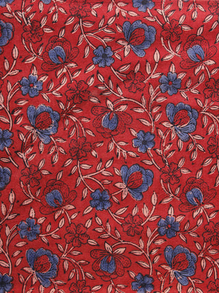 Red Maroon Blue Beige Ajrakh Hand Block Printed Cotton Blouse Fabric - BPA083