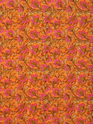Light Orange Pink Hand Block Printed Cotton Fabric Per Meter - F001F2050