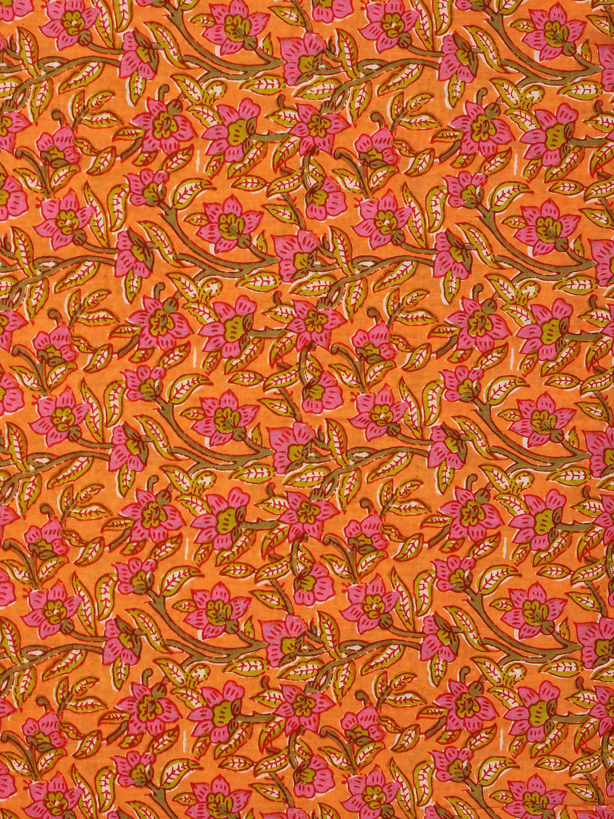 Light Orange Pink Hand Block Printed Cotton Fabric Per Meter - F001F2050