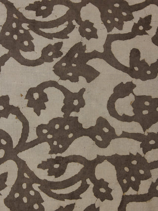 Beige Hand Block Printed Cotton  Cambric Fabric Per Meter - F0916053