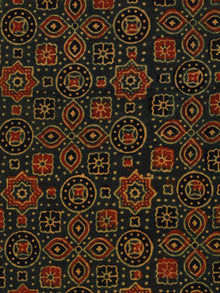 Green Yellow Rust Black Ajrakh Hand Block Printed Cotton Fabric Per Meter - F003F1793