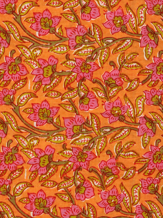 Light Orange Pink Hand Block Printed Cotton Fabric Per Meter - F001F2050