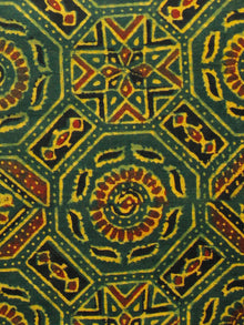 Green Yellow Black Red Ajrakh Hand Block Printed Cotton Fabric Per Meter - F003F1634