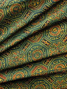 Green Yellow Black Red Ajrakh Hand Block Printed Cotton Fabric Per Meter - F003F1634
