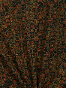Green Yellow Rust Black Ajrakh Hand Block Printed Cotton Fabric Per Meter - F003F1793
