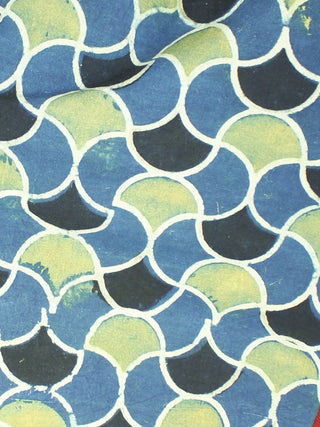 Indigo Olive green Black  Ajrakh Printed Cotton Fabric Per Meter - F003F1215