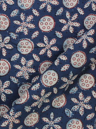 Indigo Ivory Red Ajrakh Hand Block Printed Cotton Fabric Per Meter - F003F2111