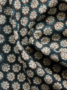 Black Brown Ivory Turquoise Hand Block Printed Cotton Fabric Per Meter - F001F1390