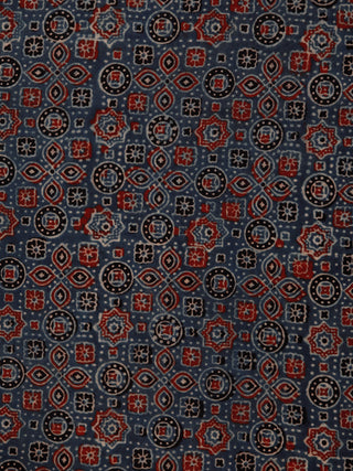 Indigo Maroon Black Beige Ajrakh Hand Block Printed Cotton Fabric Per Meter - F003F1794