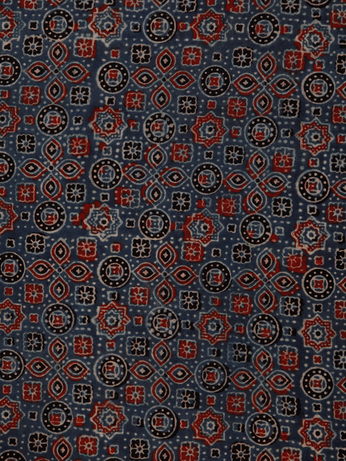 Indigo Maroon Black Beige Ajrakh Hand Block Printed Cotton Fabric Per Meter - F003F1794