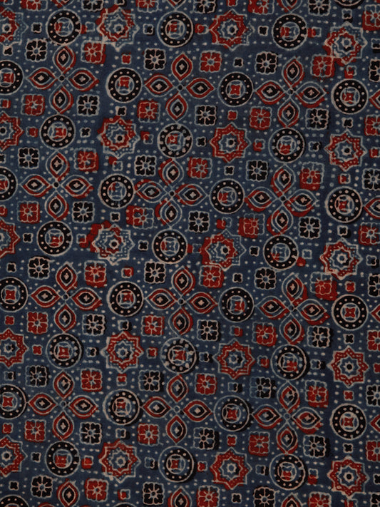 Indigo Maroon Black Beige Ajrakh Hand Block Printed Cotton Fabric Per Meter - F003F1794