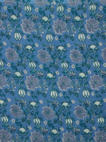 Blue Teal Blue White  Hand Block Printed Cotton Fabric Per Meter - F001F2049