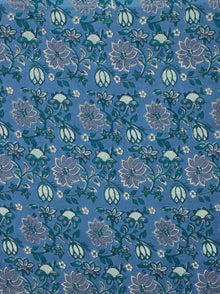 Blue Teal Blue White  Hand Block Printed Cotton Fabric Per Meter - F001F2049