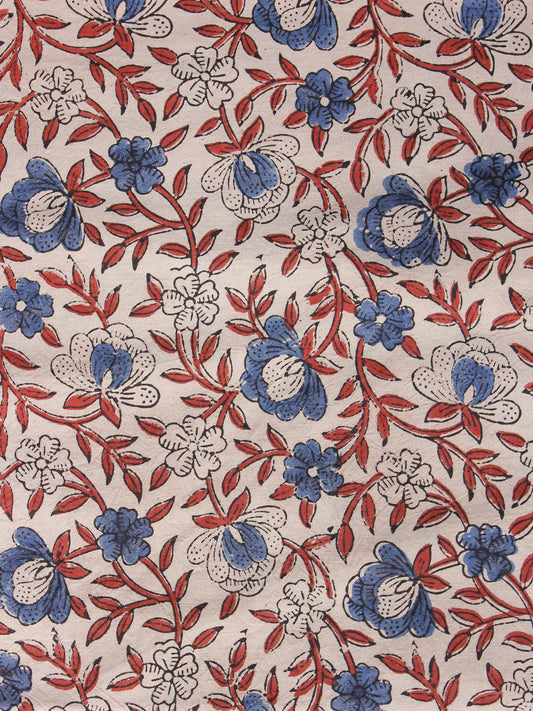 Biege Rust Blue Black Ajrakh Hand Block Printed Cotton Blouse Fabric - BPA084