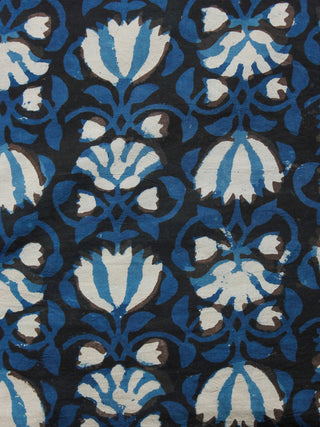 Black Indigo Ivory Hand Block Printed Cotton Fabric Per Meter - F001F1391