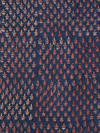 Indigo Ivory Red Ajrakh Hand Block Printed Cotton Fabric Per Meter - F003F2113