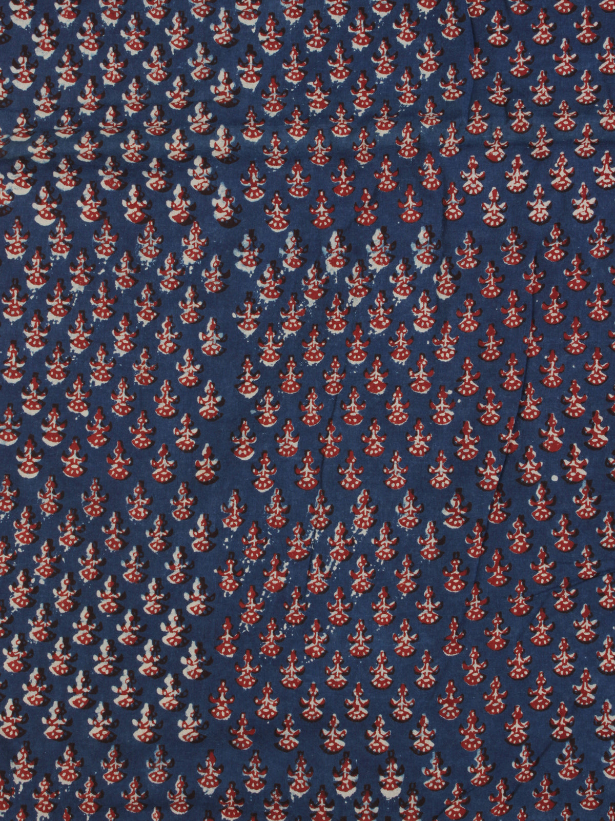 Indigo Ivory Red Ajrakh Hand Block Printed Cotton Fabric Per Meter - F003F2113