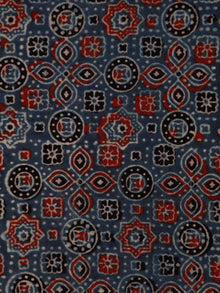 Indigo Maroon Black Beige Ajrakh Hand Block Printed Cotton Fabric Per Meter - F003F1794
