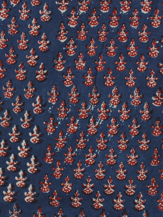Indigo Ivory Red Ajrakh Hand Block Printed Cotton Fabric Per Meter - F003F2113