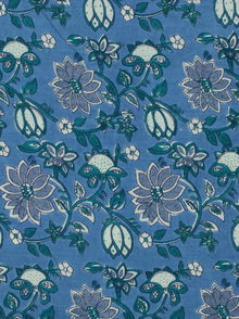 Blue Teal Blue White  Hand Block Printed Cotton Fabric Per Meter - F001F2049