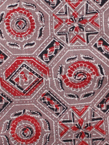 Light Brown Black Red Ivory Ajrakh Hand Block Printed Cotton Fabric Per Meter - F003F1635