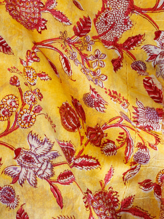 Yellow Red Ivory  Hand Block Printed Chanderi Fabric Per Meter - F001F1914