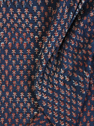 Indigo Ivory Red Ajrakh Hand Block Printed Cotton Fabric Per Meter - F003F2113