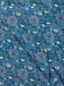 Blue Teal Blue White  Hand Block Printed Cotton Fabric Per Meter - F001F2049
