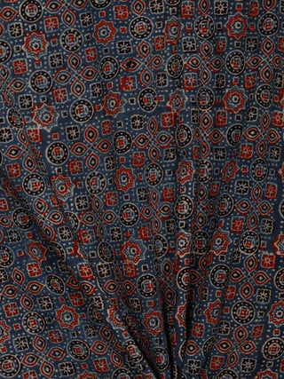 Indigo Maroon Black Beige Ajrakh Hand Block Printed Cotton Fabric Per Meter - F003F1794