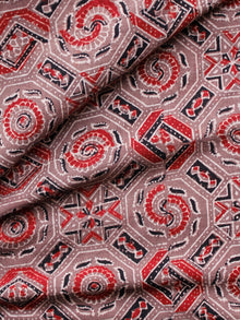 Light Brown Black Red Ivory Ajrakh Hand Block Printed Cotton Fabric Per Meter - F003F1635
