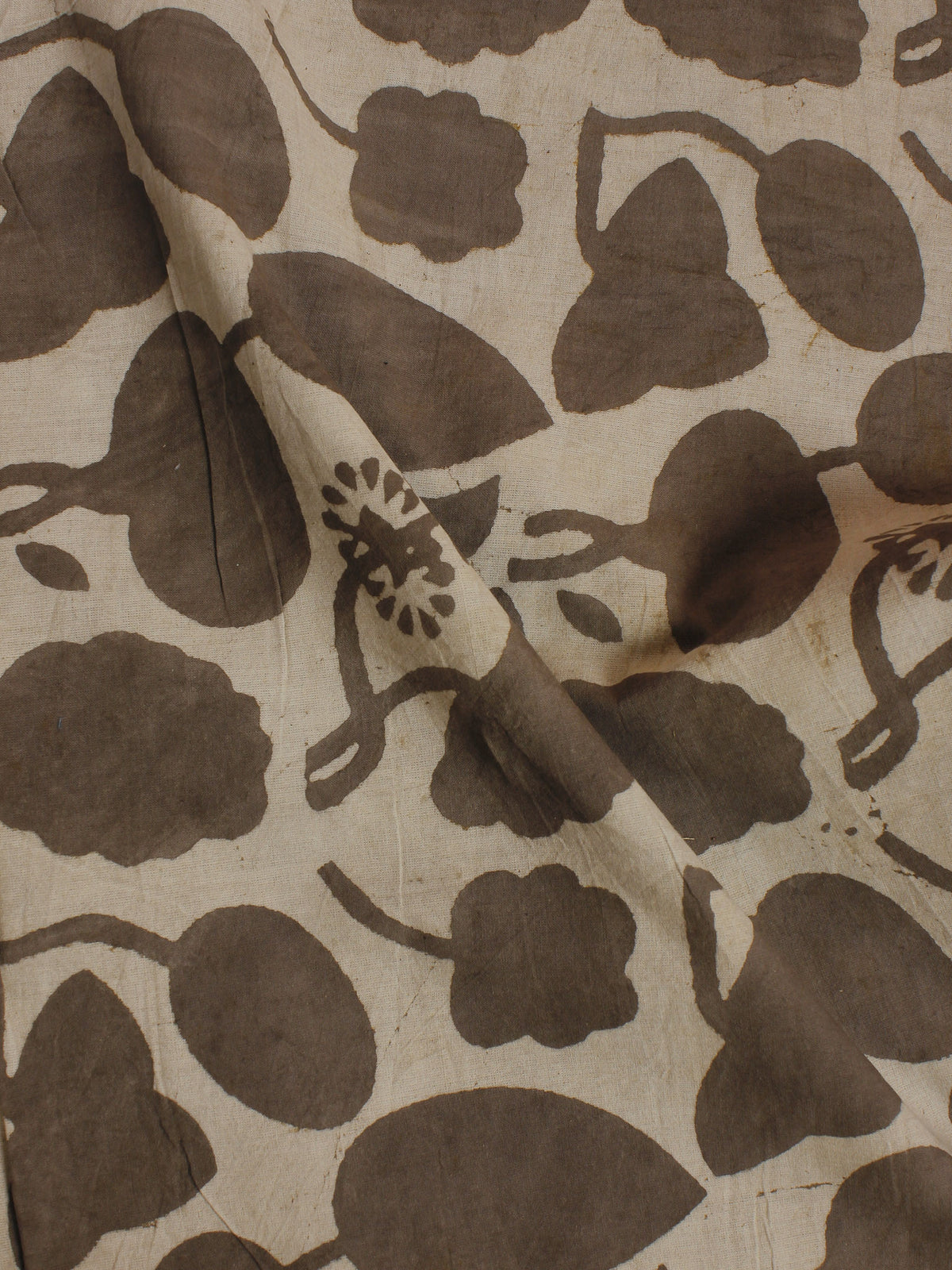 Beige Hand Block Printed Cotton  Cambric Fabric Per Meter - F0916054